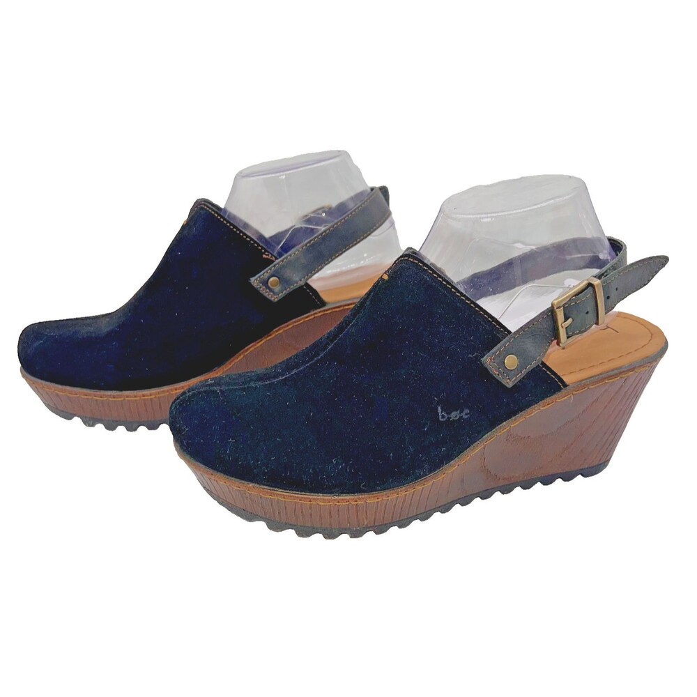 BOC Women's Size 10 M Suede Leather Black Closed Toe Wedge Clogs Sandals